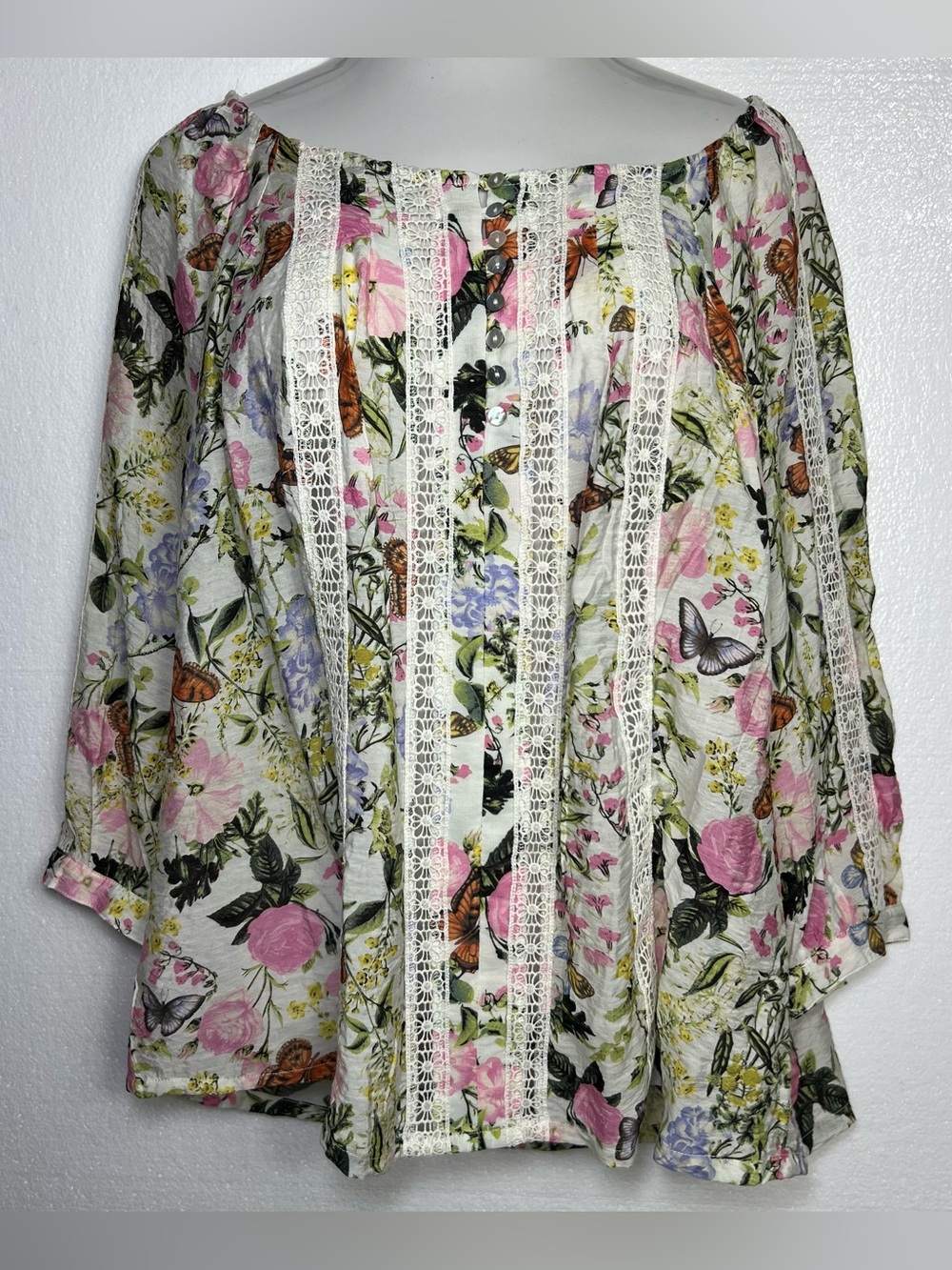 Fig + Flower boho floral peasant blouse size 1X NWT